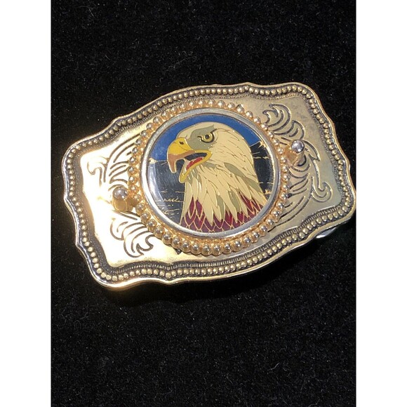 Vintage Gold Leaf Metal and Enamel Eagle Belt Buckle Southwestern Style USA - Picture 7 of 7